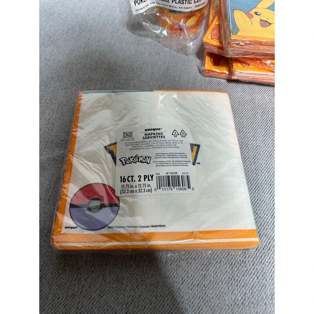 Pokemon Party Supplies Set 6 Plastic‎ Cups 64 Napkins Yellow Orange Pikachu